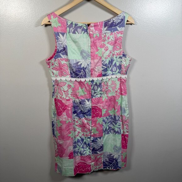 VTG Lilly Pulitzer Sheath Dress Size 10 Frog Turtle Patchwork Preppy Palm Beach - Picture 2 of 9